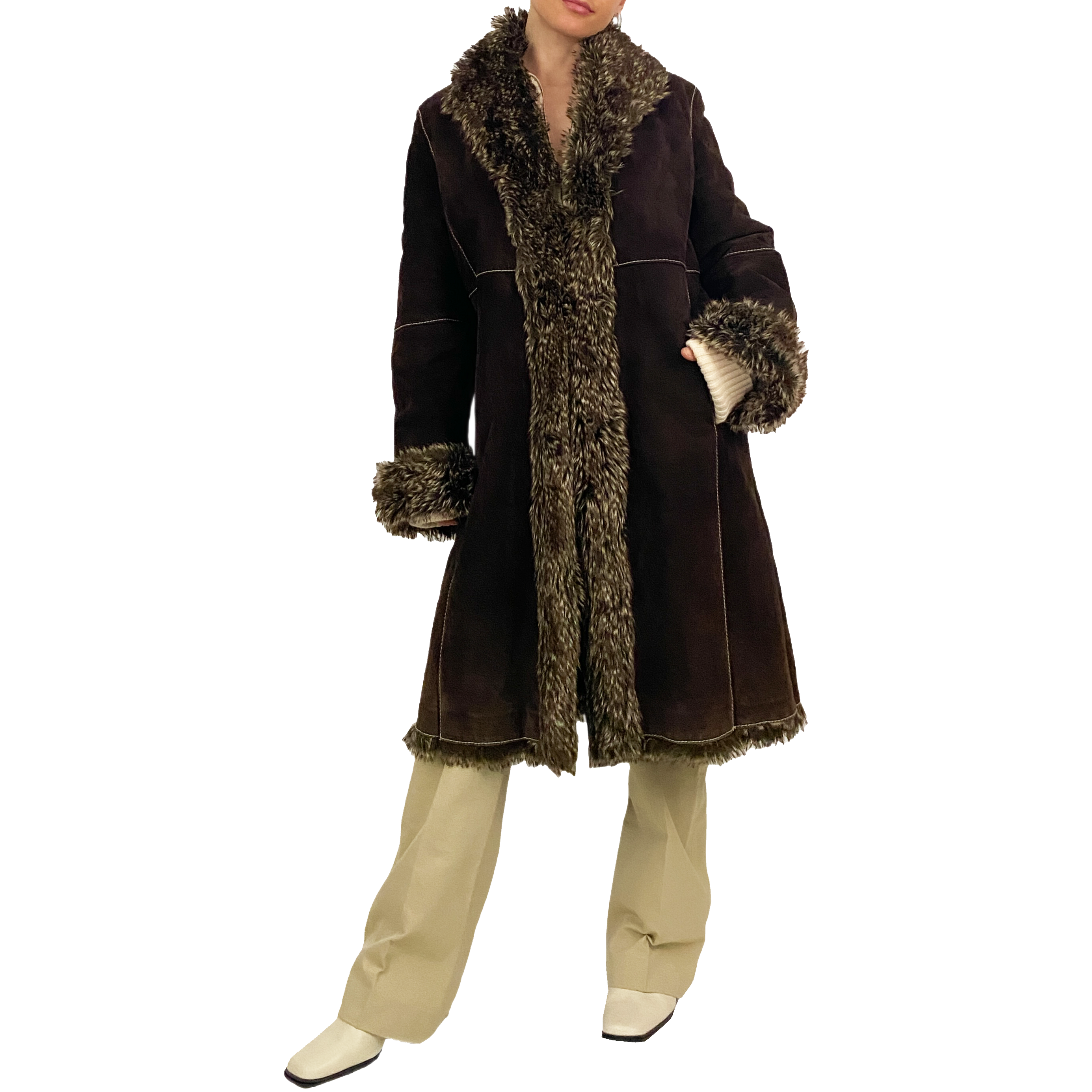 Chocolate Suede and Faux Fur Penny Lane (L)