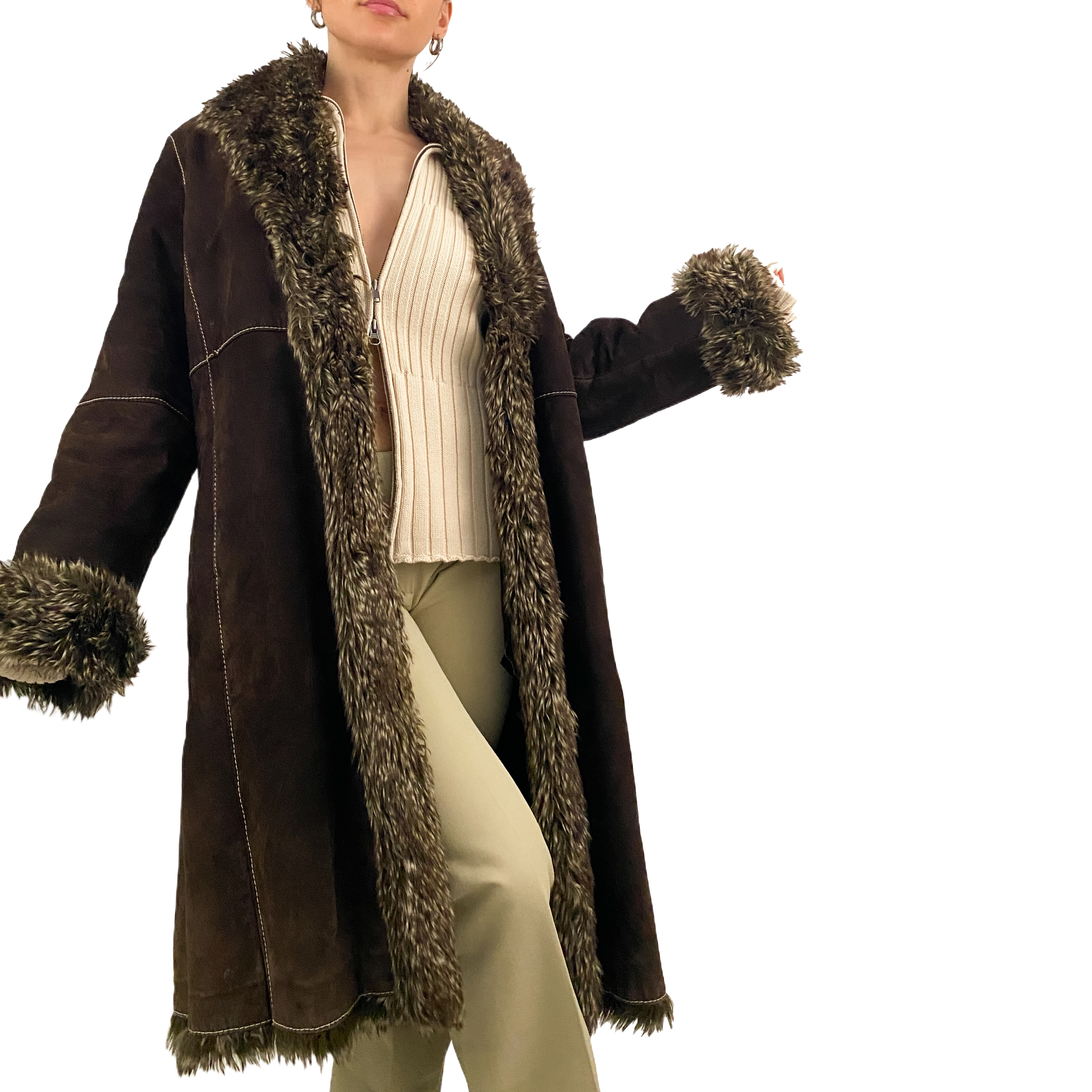 Chocolate Suede and Faux Fur Penny Lane (L)