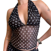Polka Dot Mesh V-Neck Halter (XS-XL)