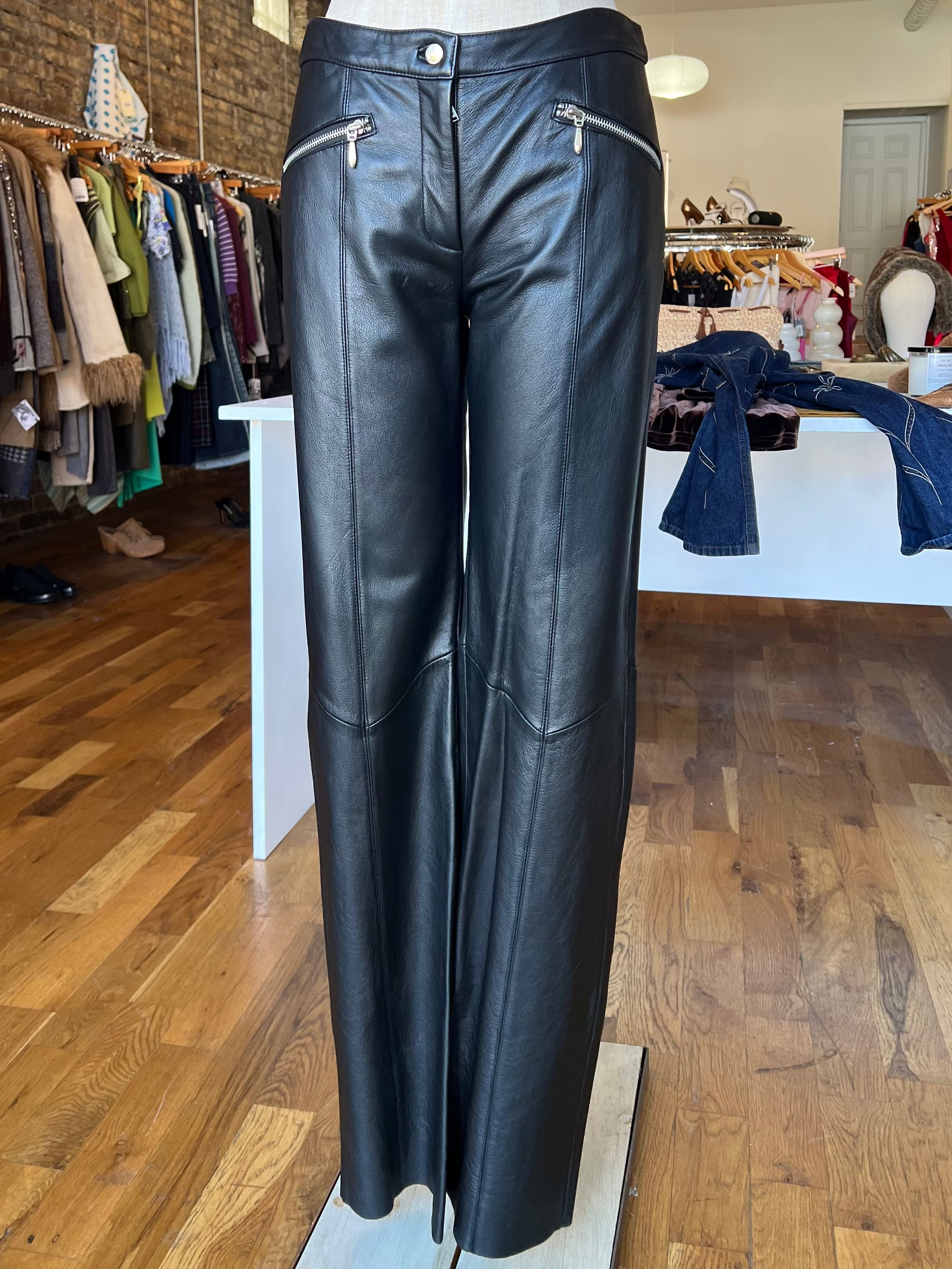 90s Leather Wide Leg Trousers (S/M)
