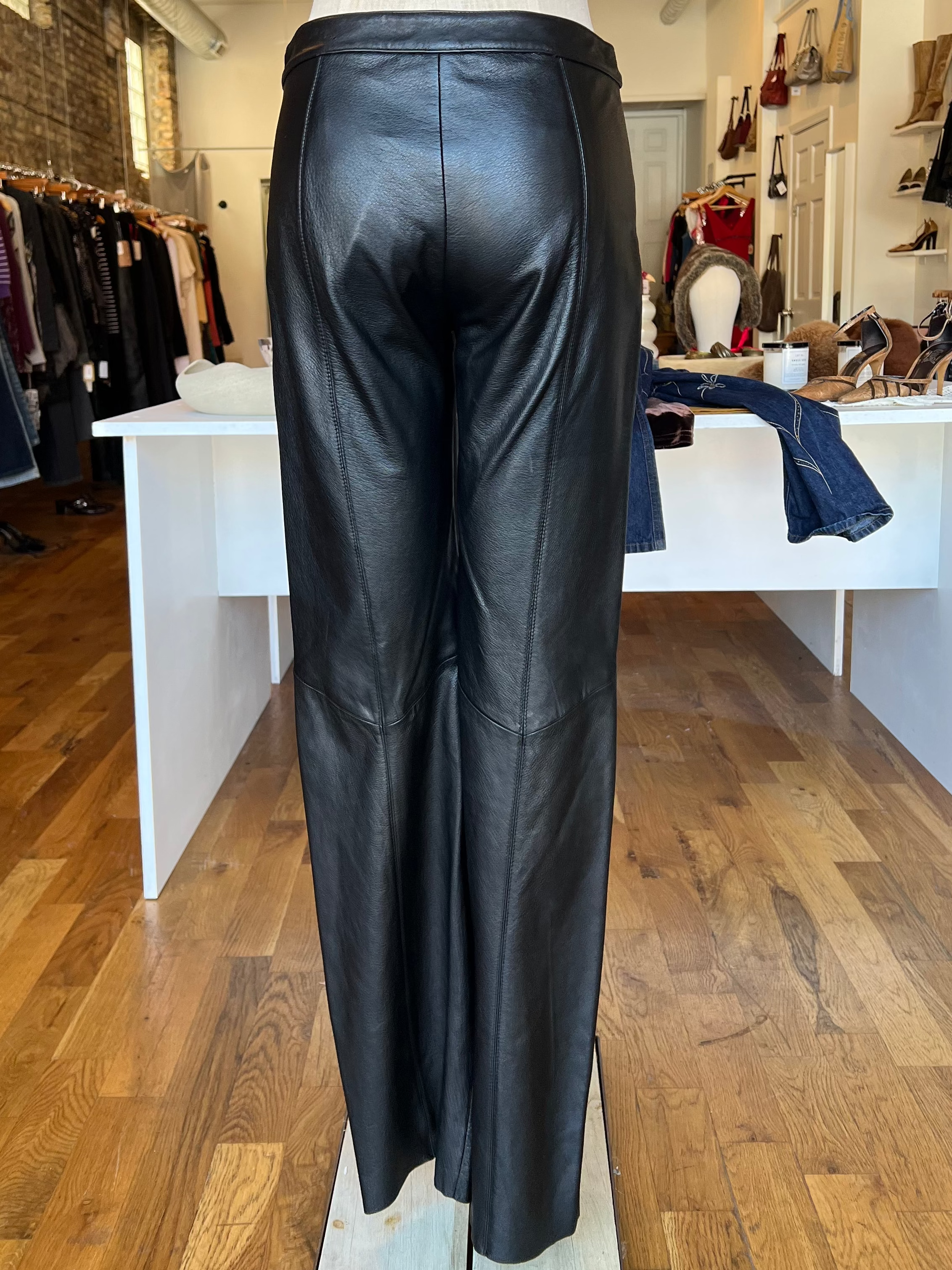 90s Leather Wide Leg Trousers (S/M)