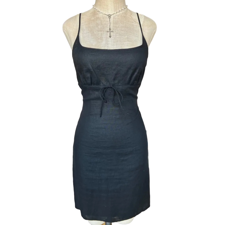 90s Milkmaid Linen Mini Dress (S/M)