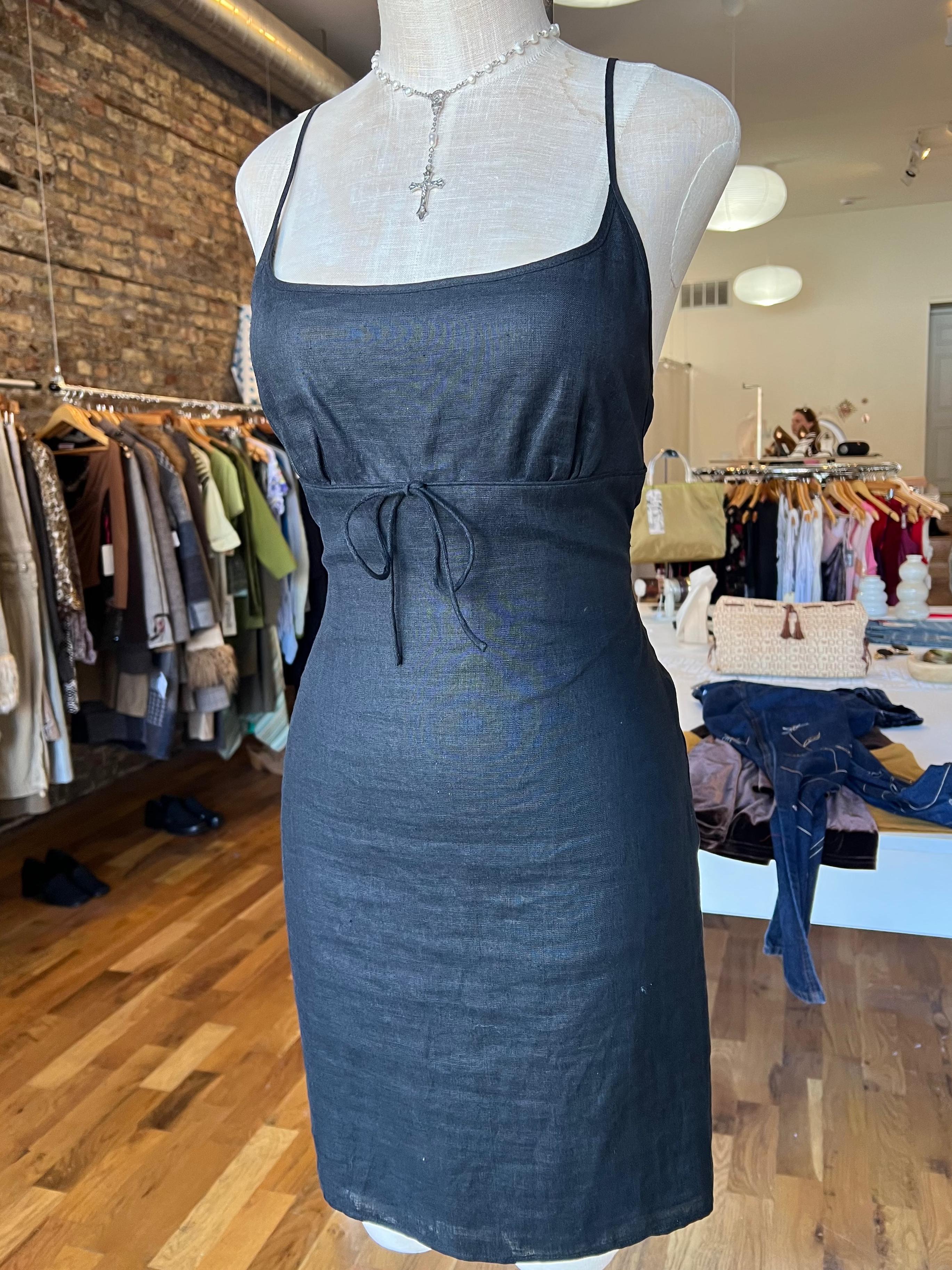 90s Milkmaid Linen Mini Dress (S/M)