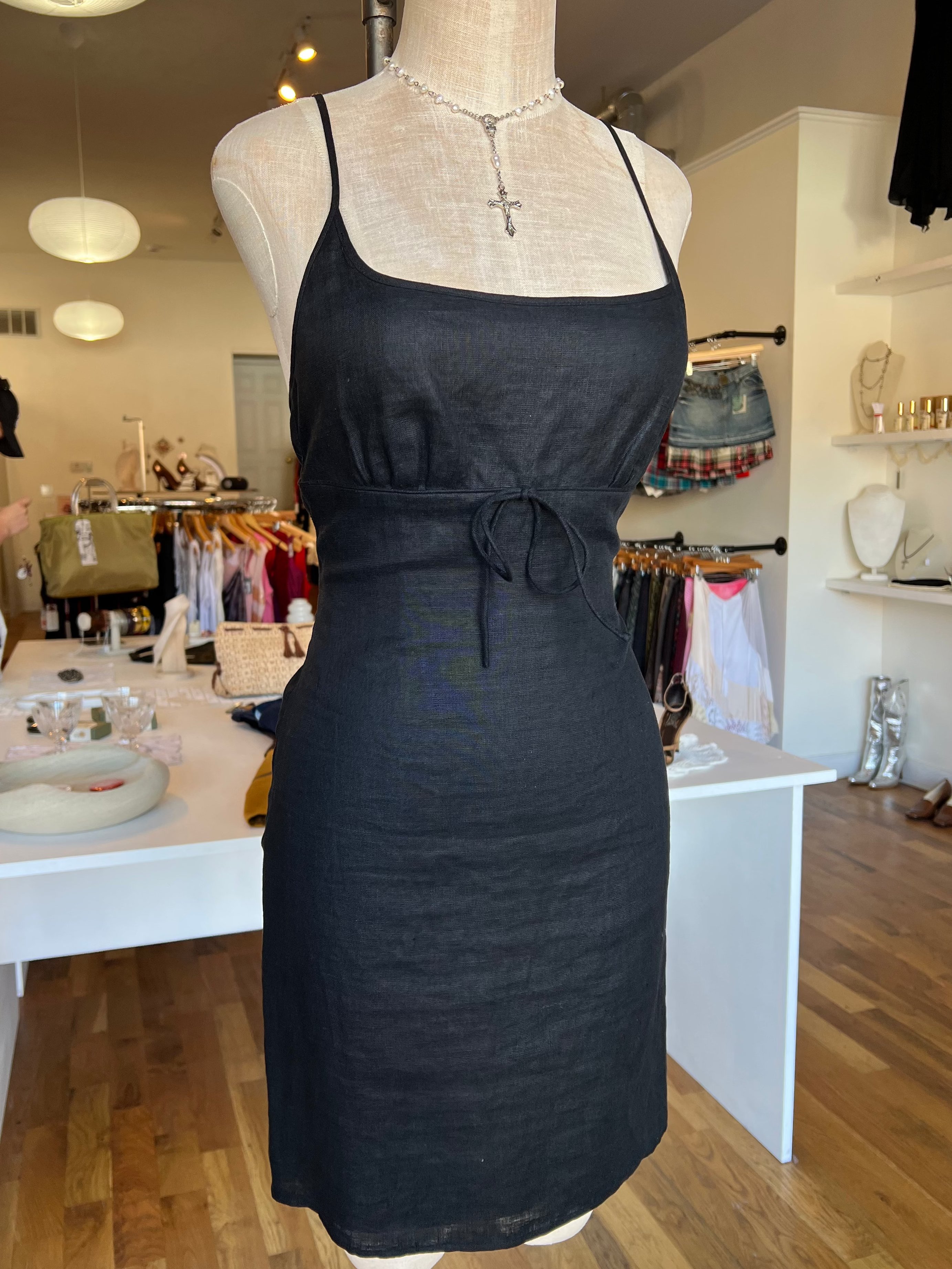 90s Milkmaid Linen Mini Dress (S/M)