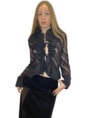 Y2K Ruffle Lace Bolero Cardigan Long Sleeve Blouse (M)