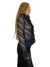 Y2K Ruffle Lace Bolero Cardigan Long Sleeve Blouse (M)