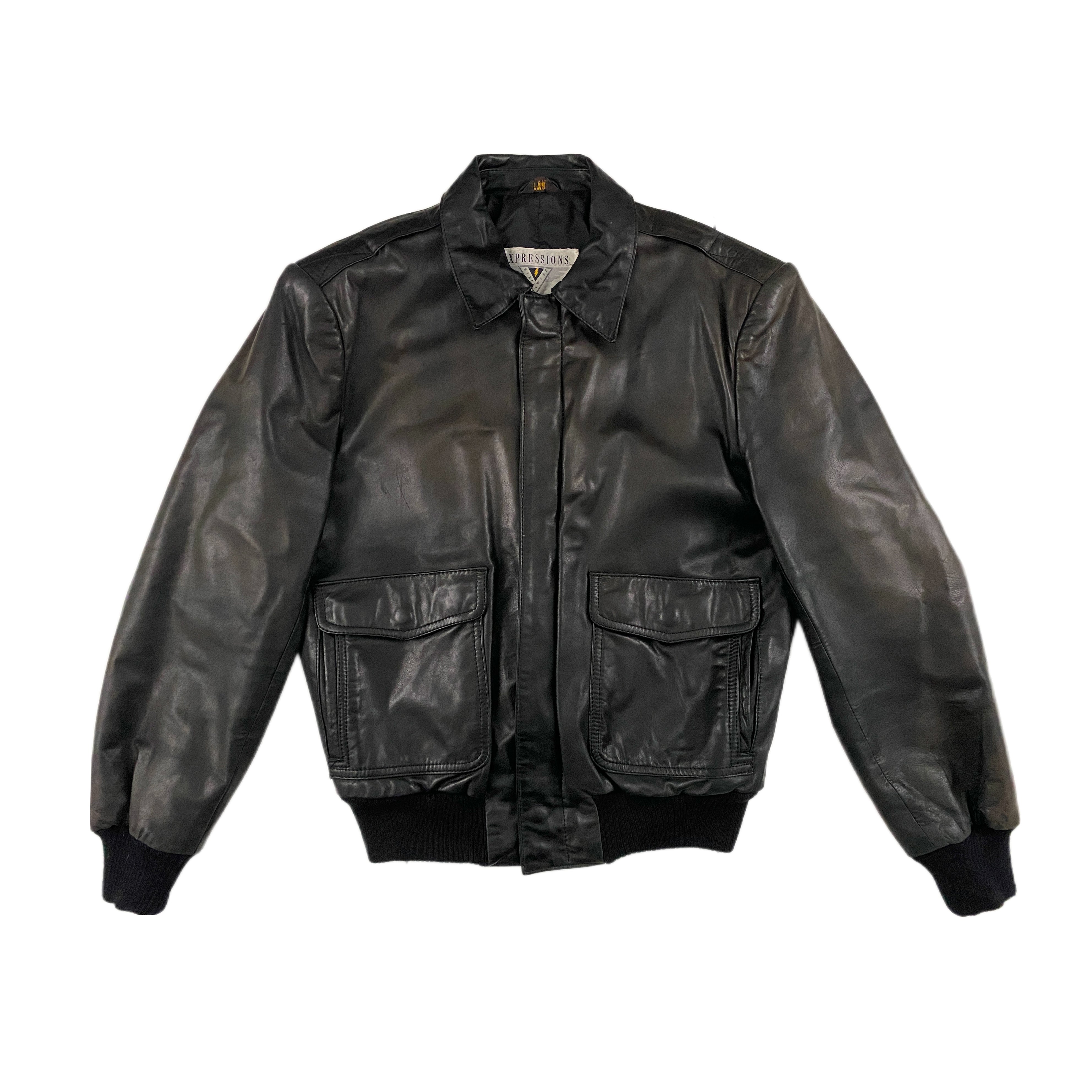 Vintage Black Oversized Leather Jacket (M)
