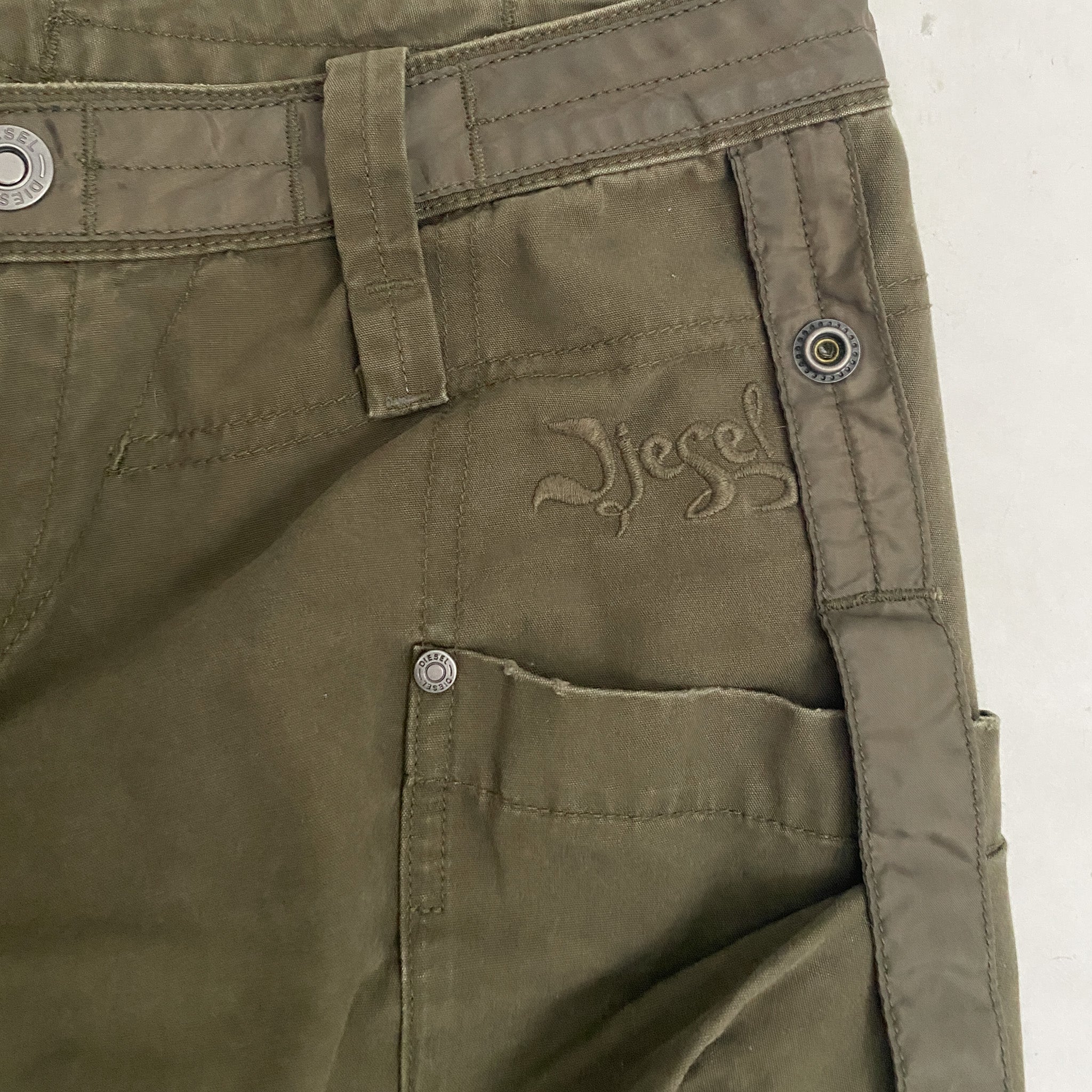 Diesel Olive Low Rise Parachute Utility Pants (XS/S)
