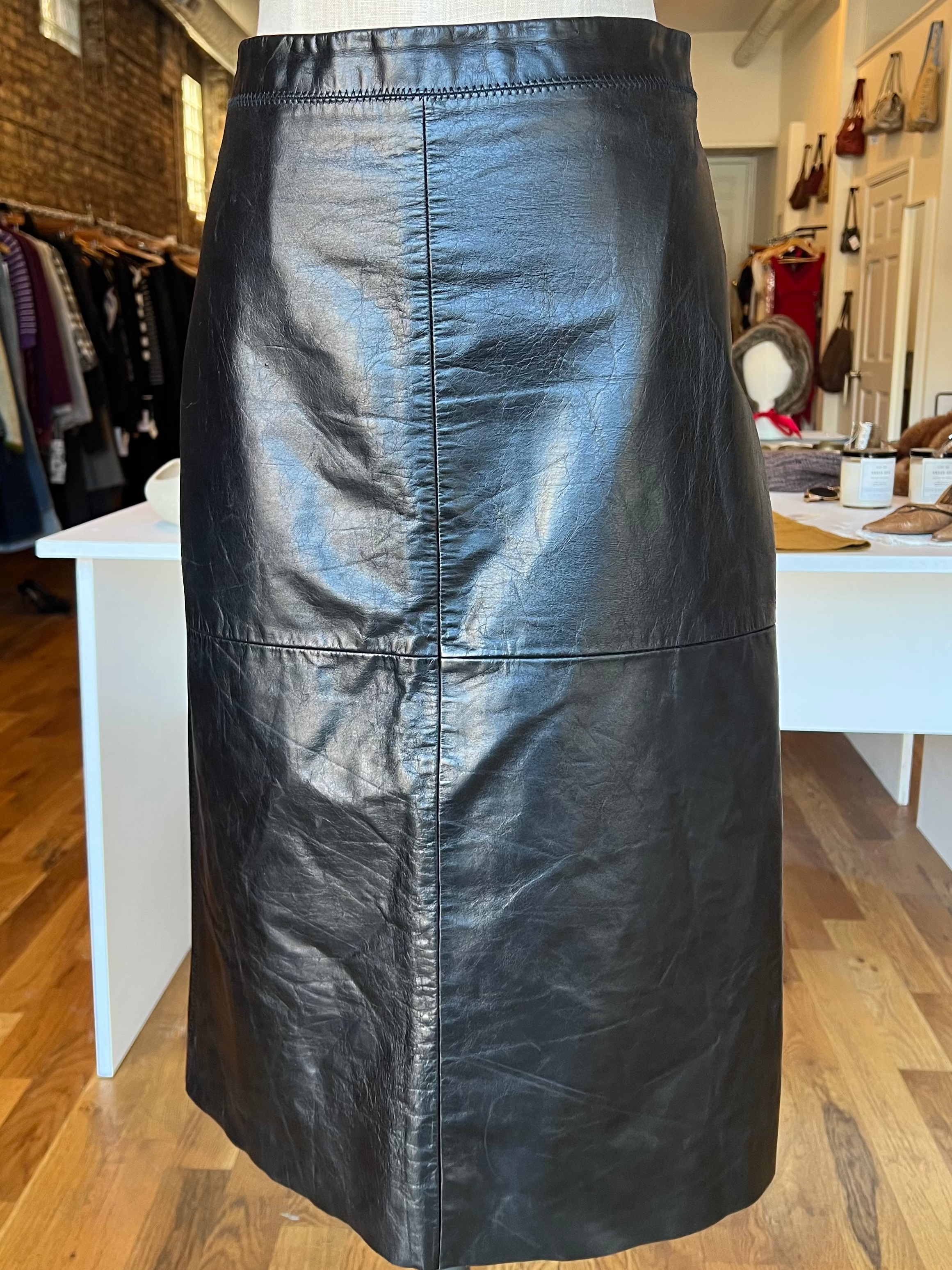 90s Leather Midi Skirt (S)