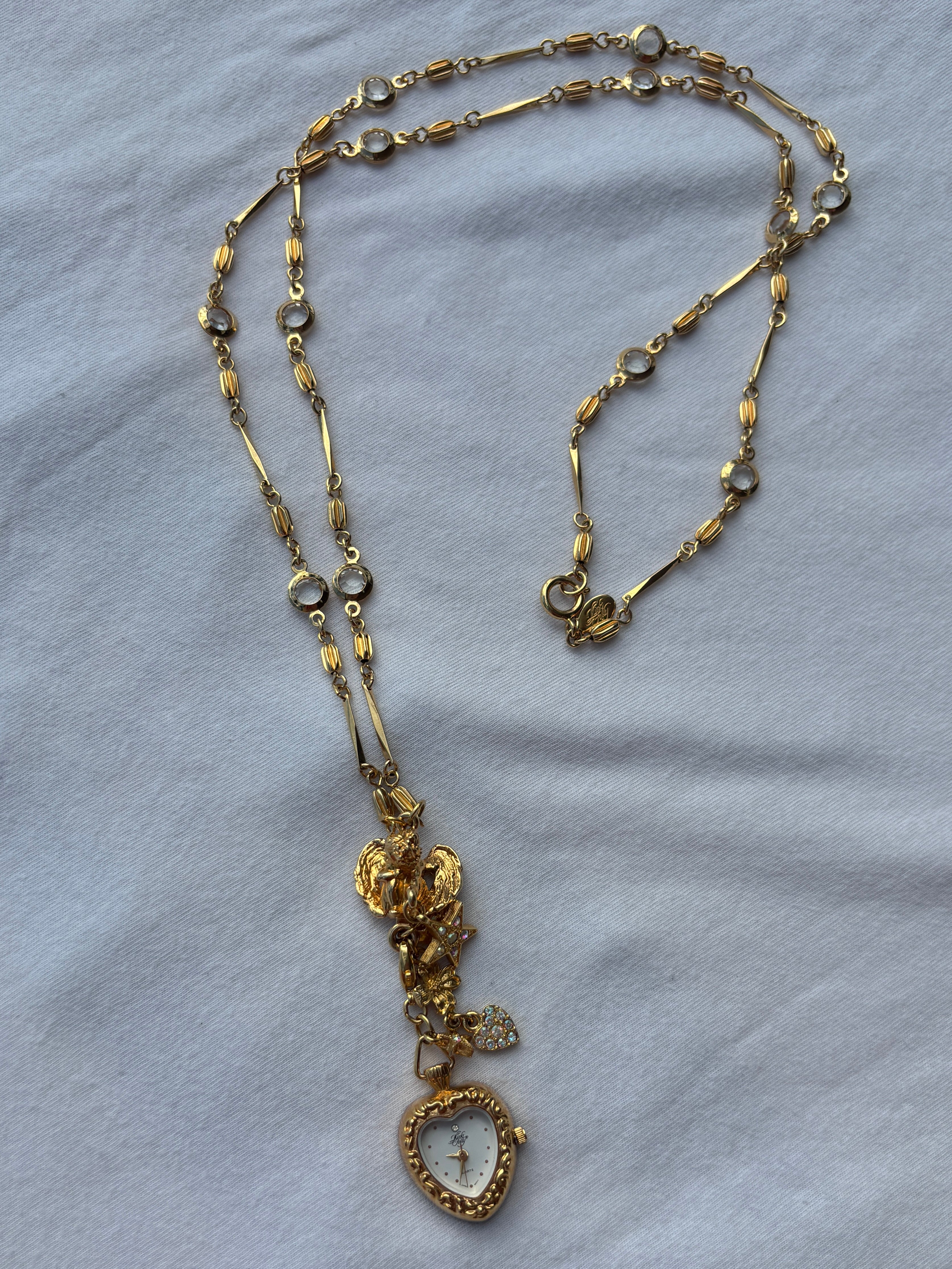 angel bby Kirks Folly heart-watch necklace