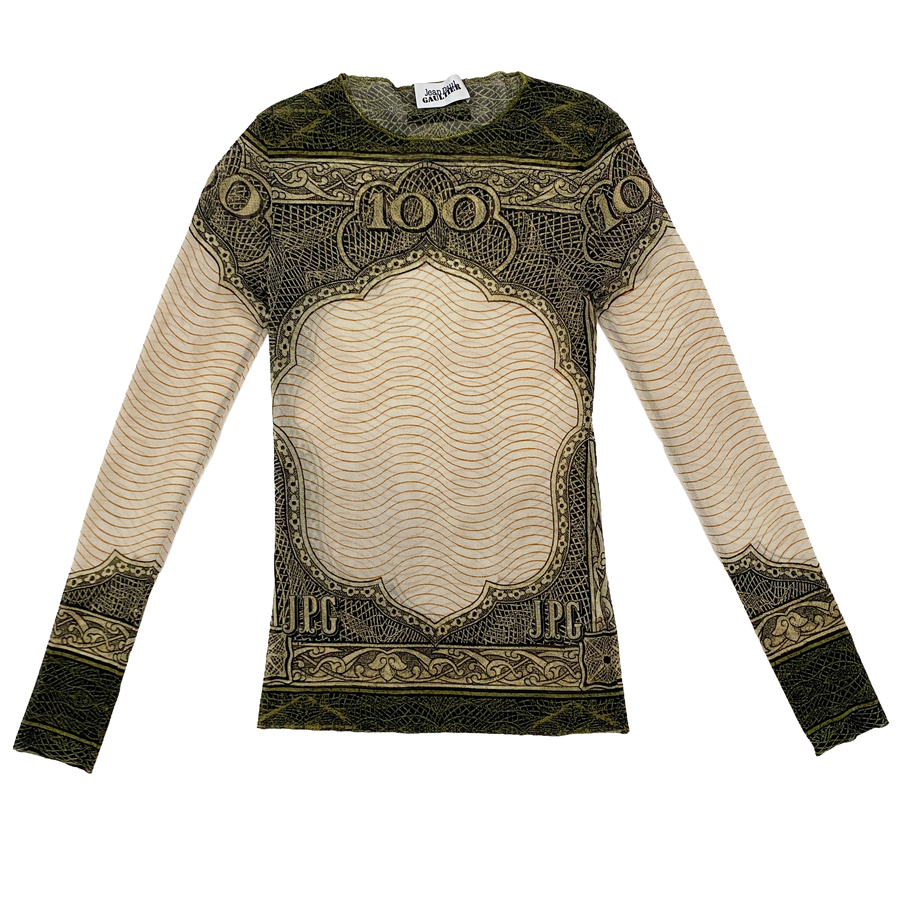 Jean Paul Gaultier Mesh Money Long Sleeve Top (S)