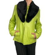 Lime Leather & Faux Fur Jacket (M)