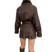 Brown Leather Belted Coat (S)