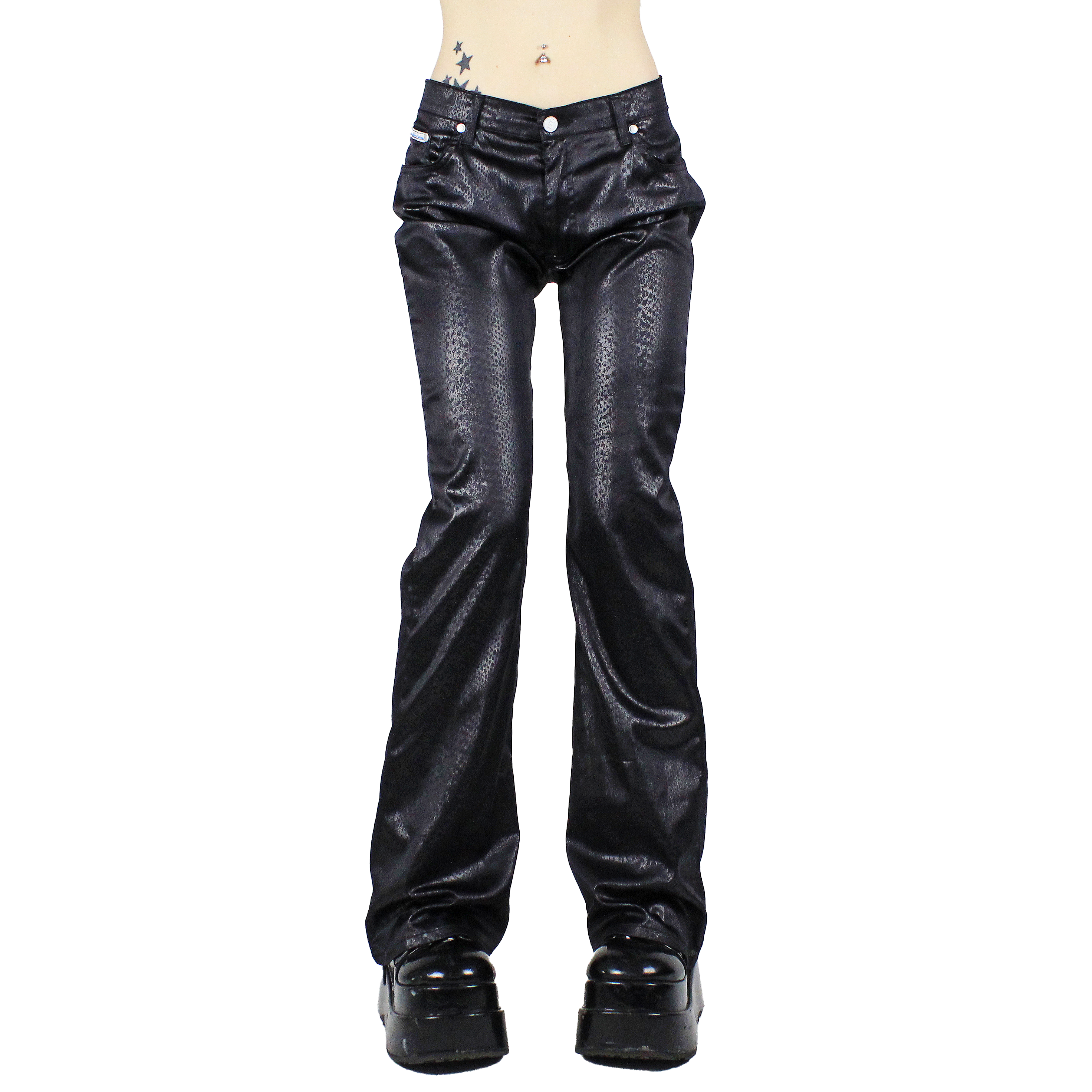 90s Black Snakeskin Flares (M)