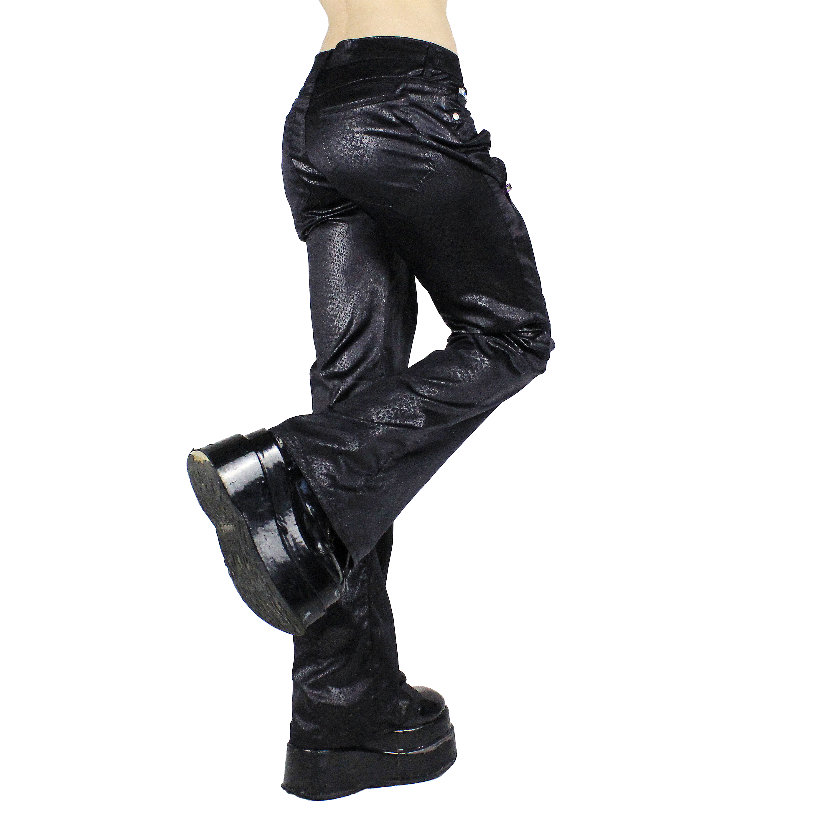 90s Black Snakeskin Flares (M)