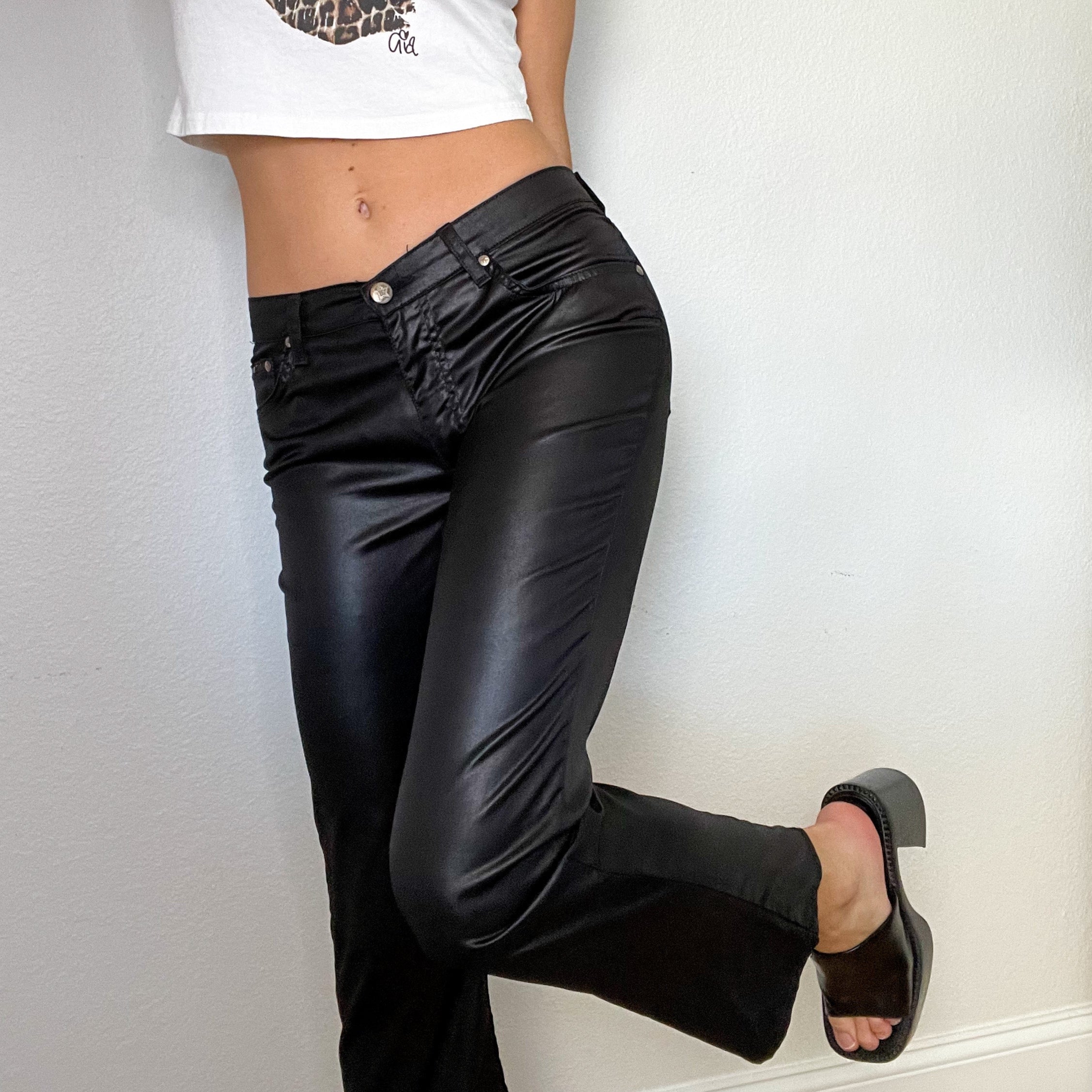 Black Wet Look Y2K Pants (S)