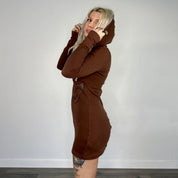 Chocolate Rhinestone Zip Up Hoodie Dress (S)