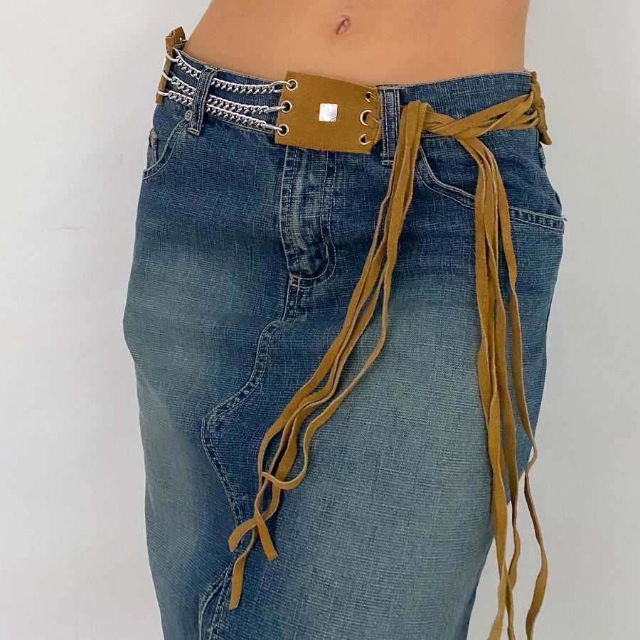 Suede and Chain Fringe Belt