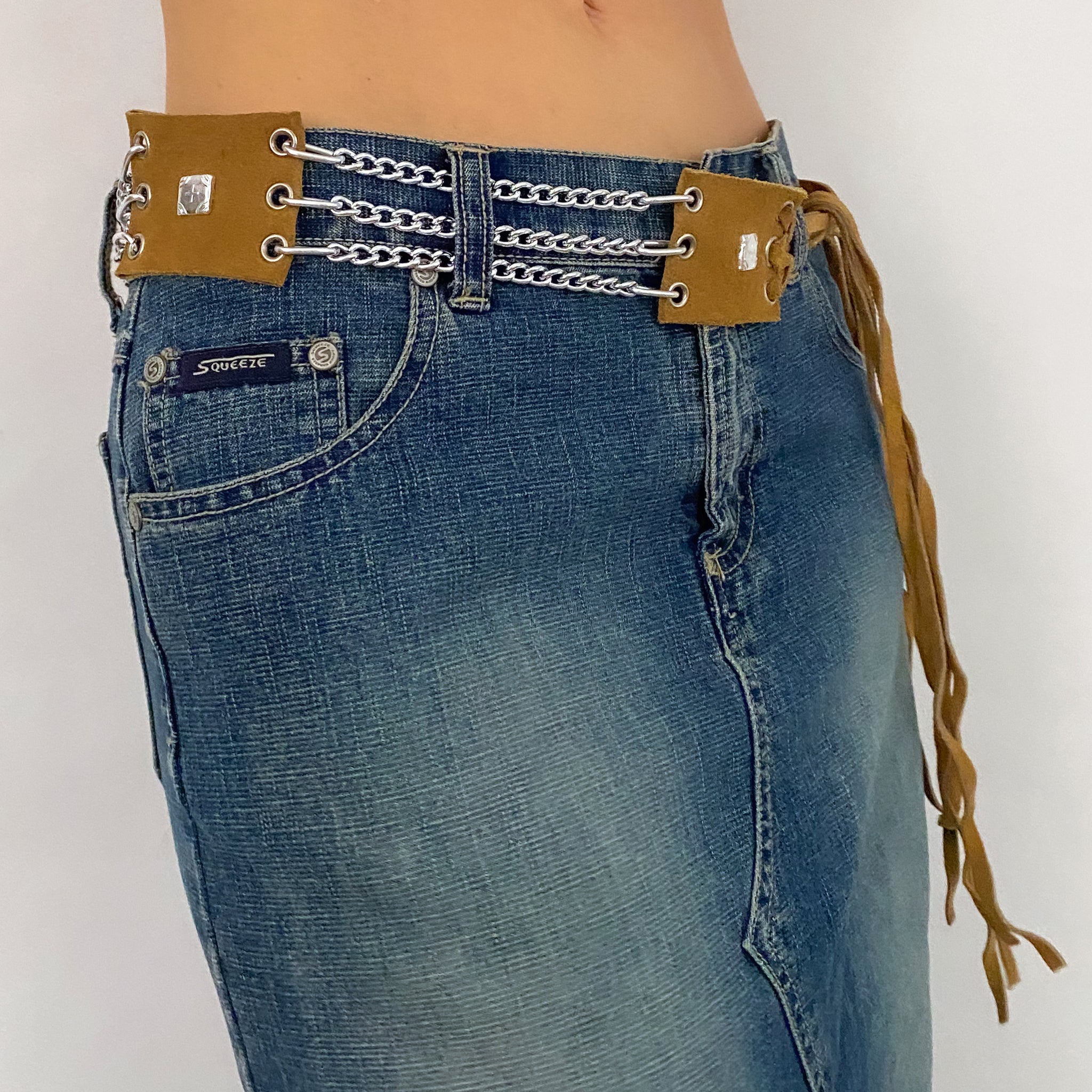 Suede and Chain Fringe Belt