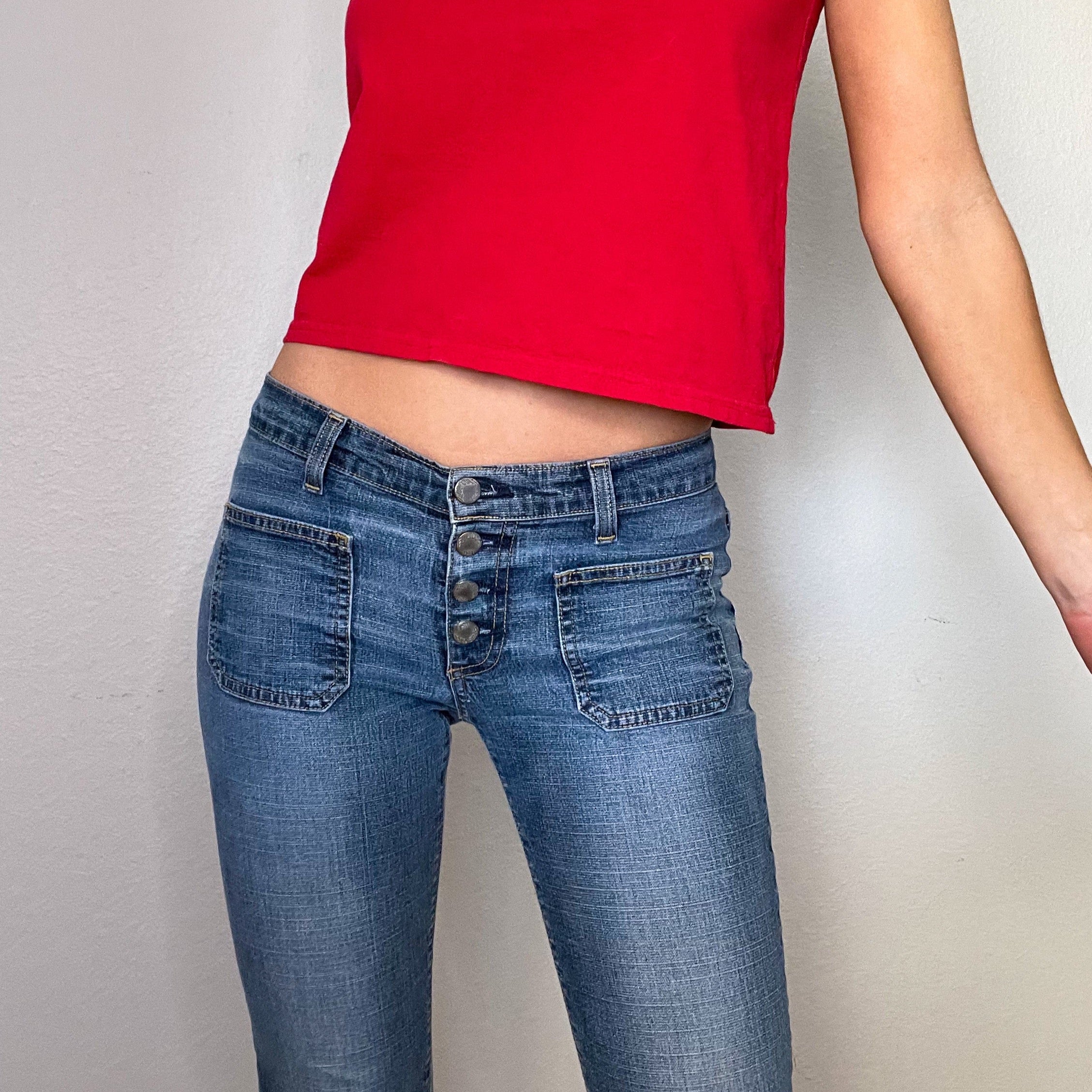 Low Rise Button Fly Y2K Bootcut Jeans (XS)