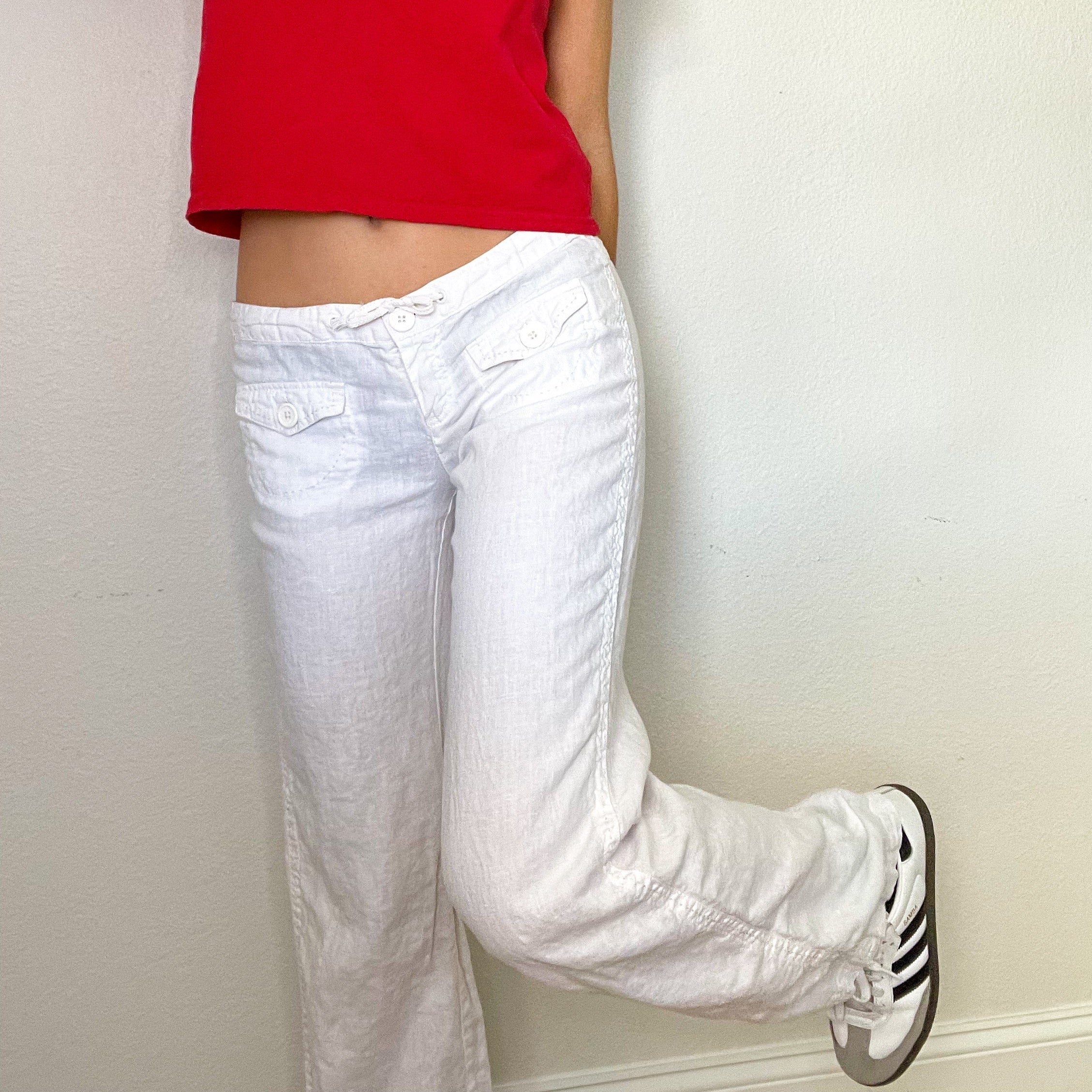 Guess White Low Rise Linen Pants (S)
