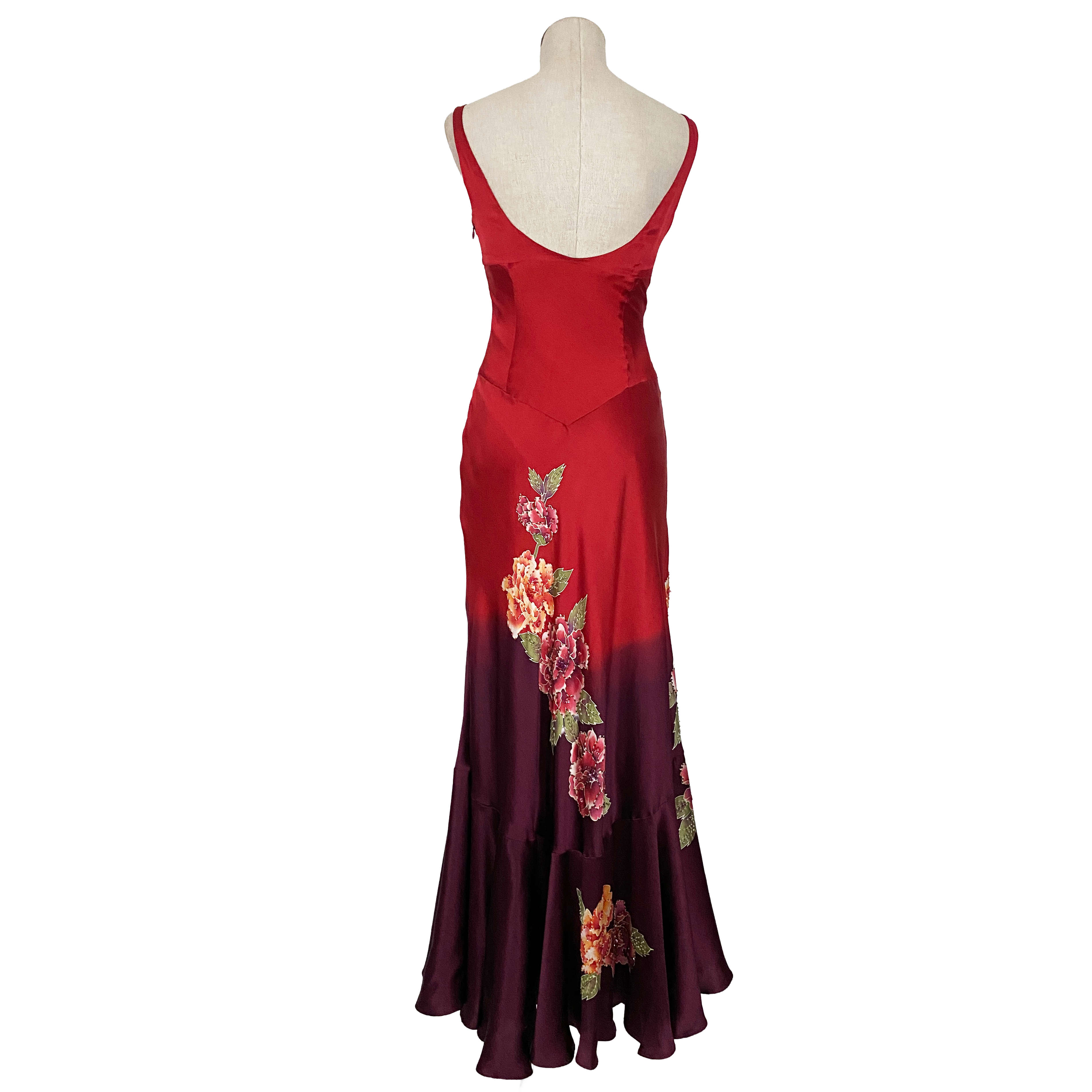 Sue Wong Silk Beaded Floral Ombre Evening Gown (S)