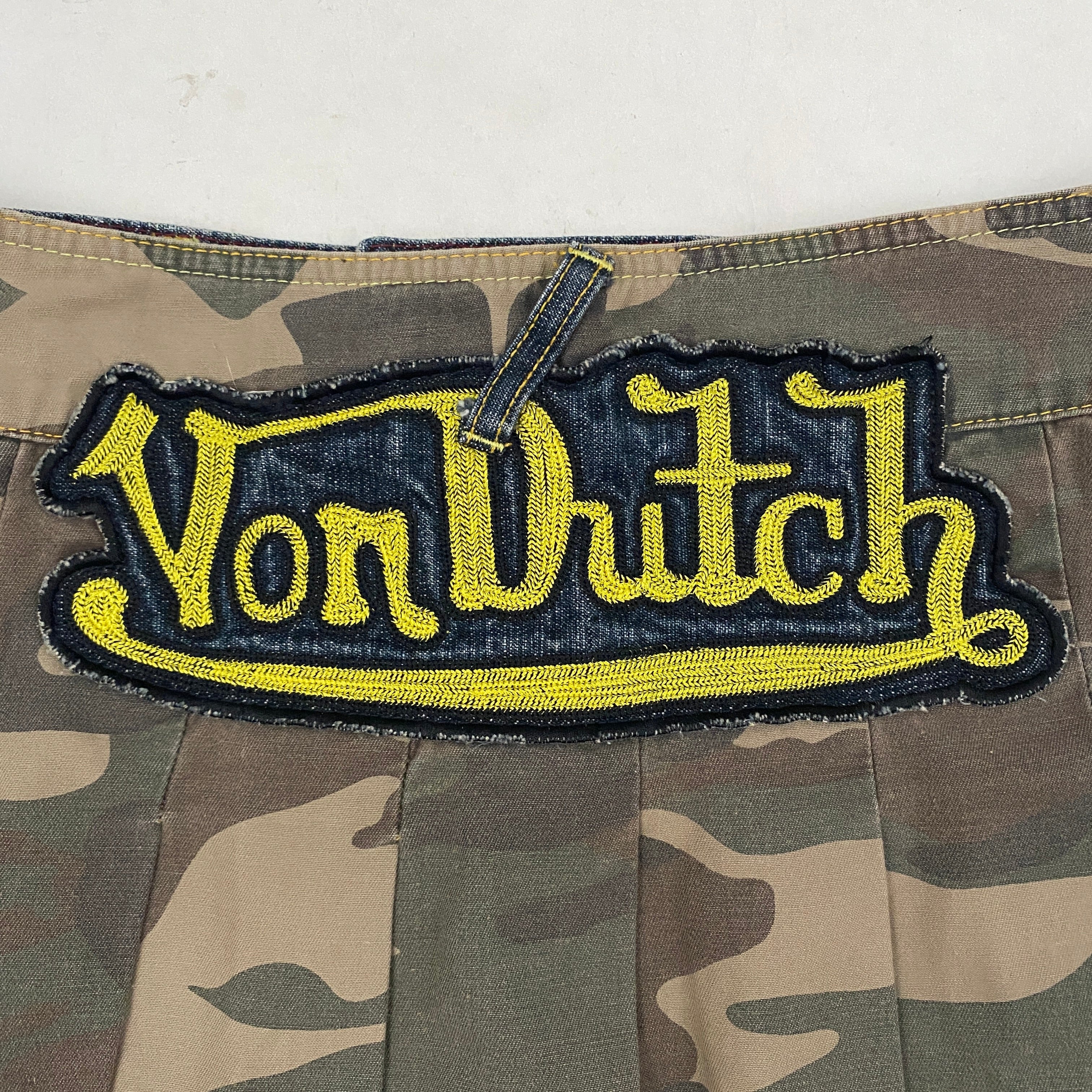 Von Dutch Denim & Camo Pleated Mini Skirt (XS)