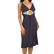 2000s Halter Midi Dress with Metallic O-Ring (M)