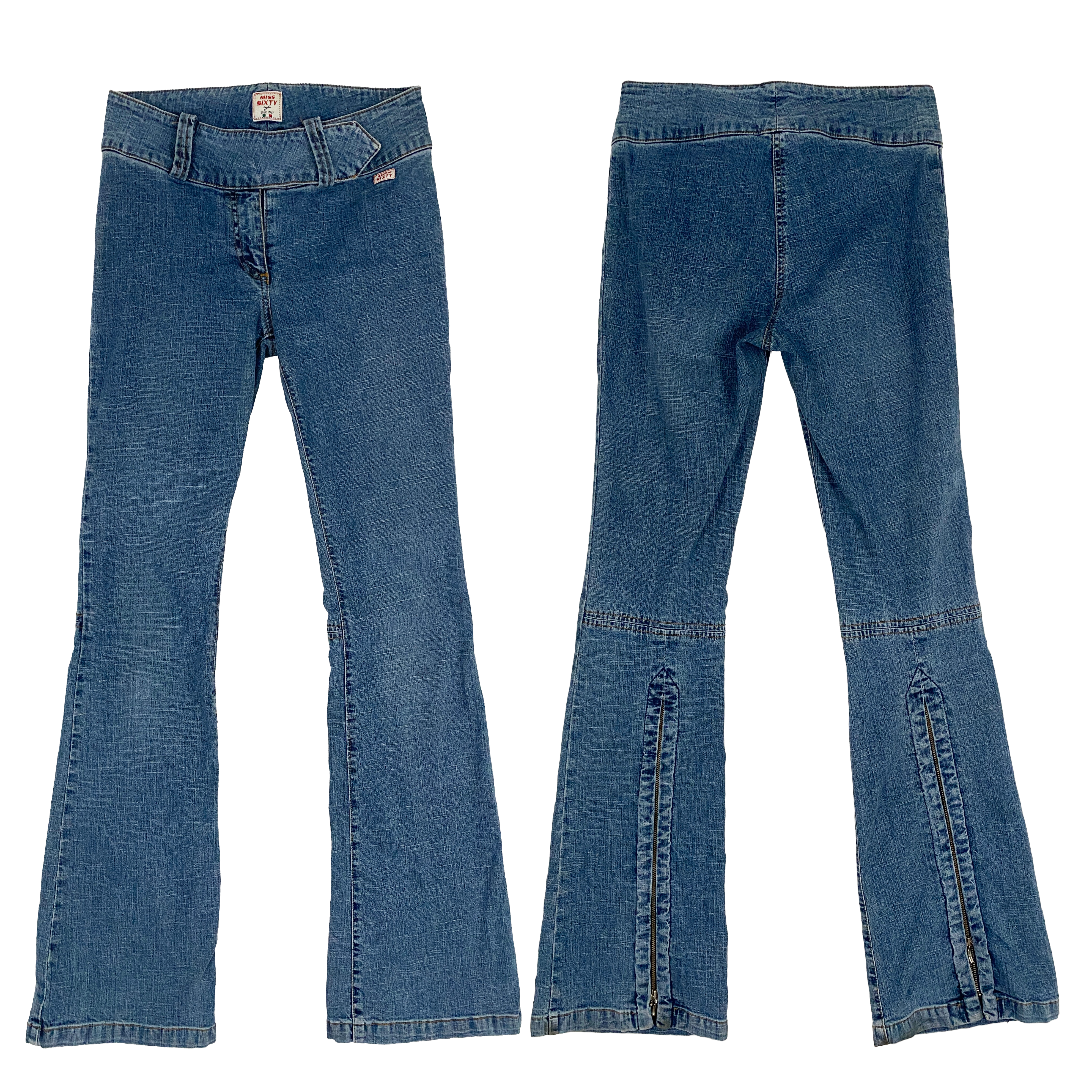 Miss Sixty 2000s Mid Rise Zip Hem Flare Jeans (XS)