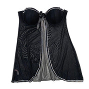 Mesh Sequin Split Front Bra Top (L)