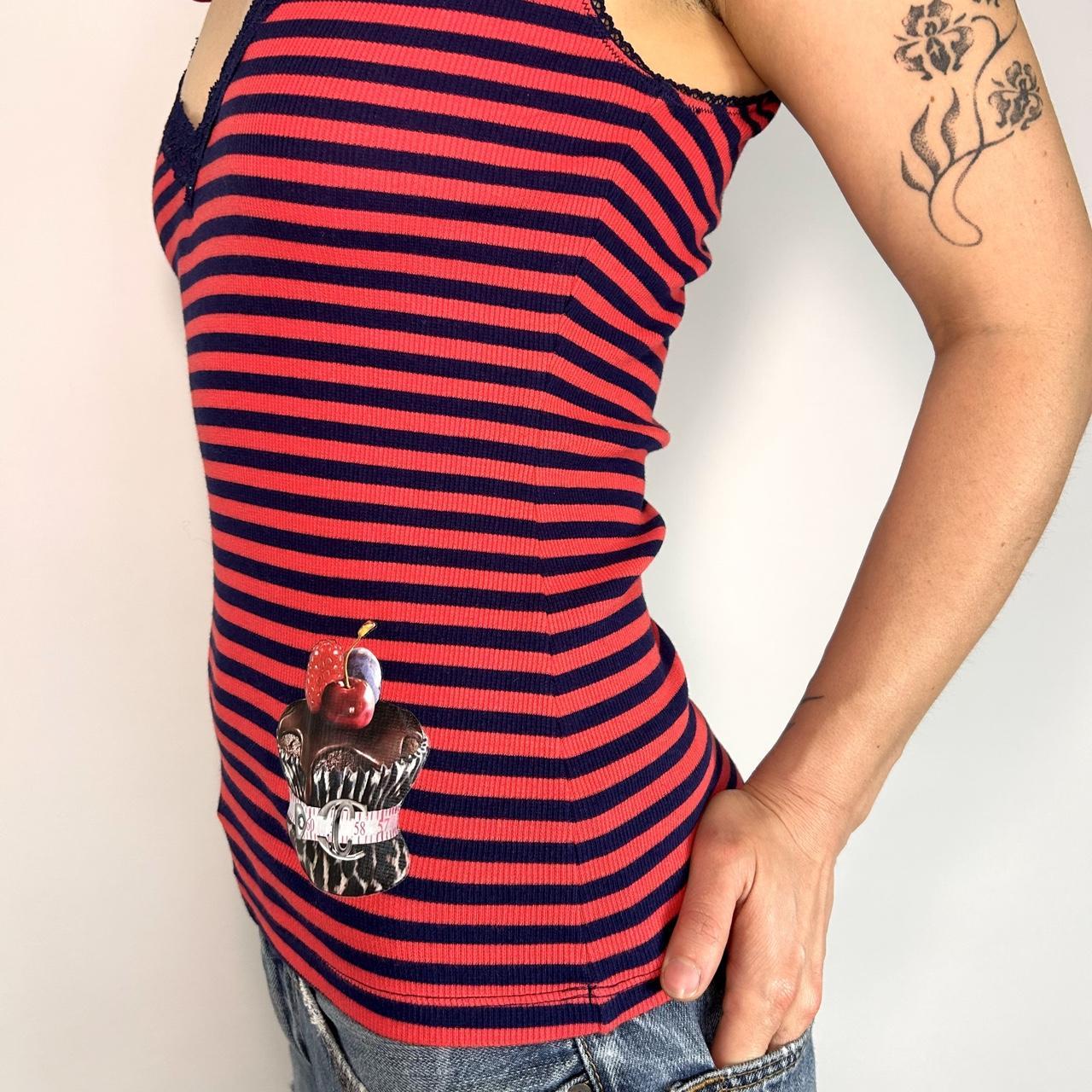 Just Cavalli Navy and Red Striped Top (S)