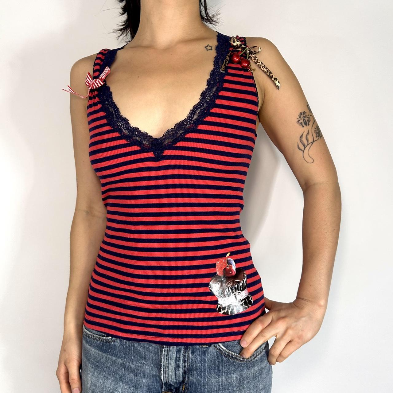 Just Cavalli Navy and Red Striped Top (S)