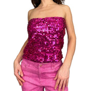 Y2K Pink Sequin Knit Tube Top (M)