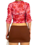 2000s Moda International Pink Floral Mesh Top (M)
