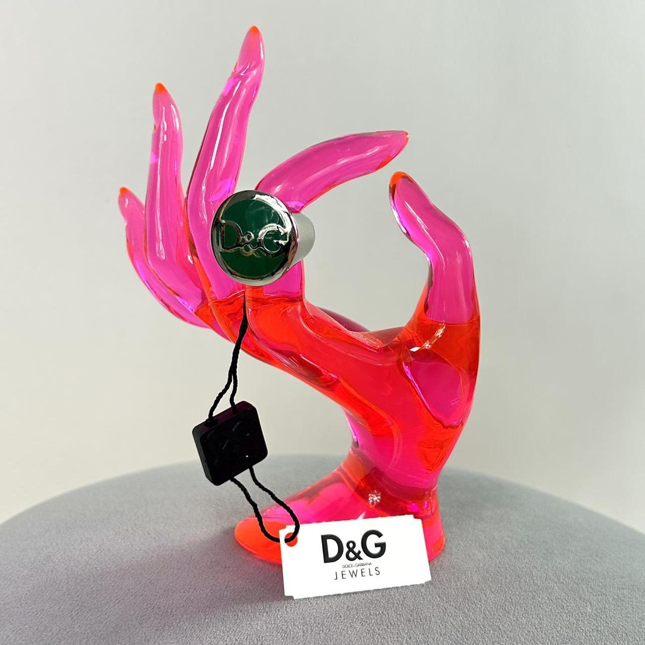 NWT D&G Dolce & Gabbana Green Silver Signet Ring (5.5)