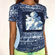 Y2K Euro Blue Cherubs Top (M)