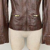 Chocolate Brown Leather Fitted Jacket (S)
