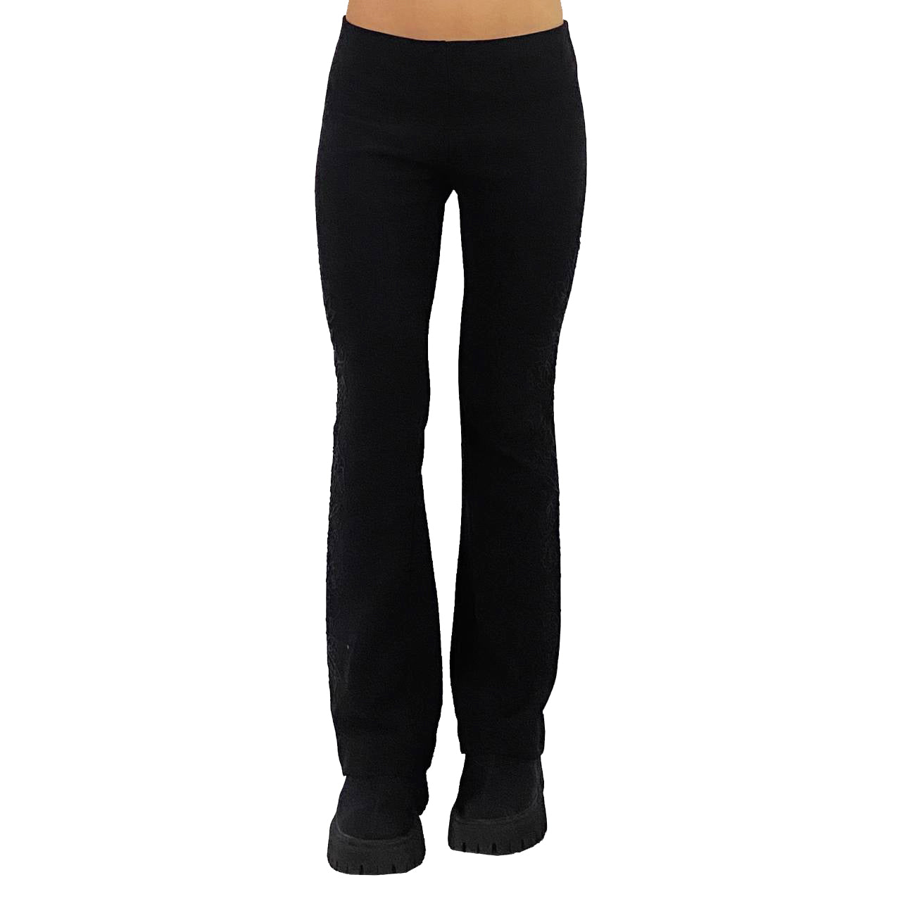 Black Embellished Mid-Rise Stretch Pants (XS)