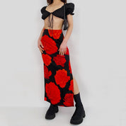 90's Rose Print Maxi Skirt - Small