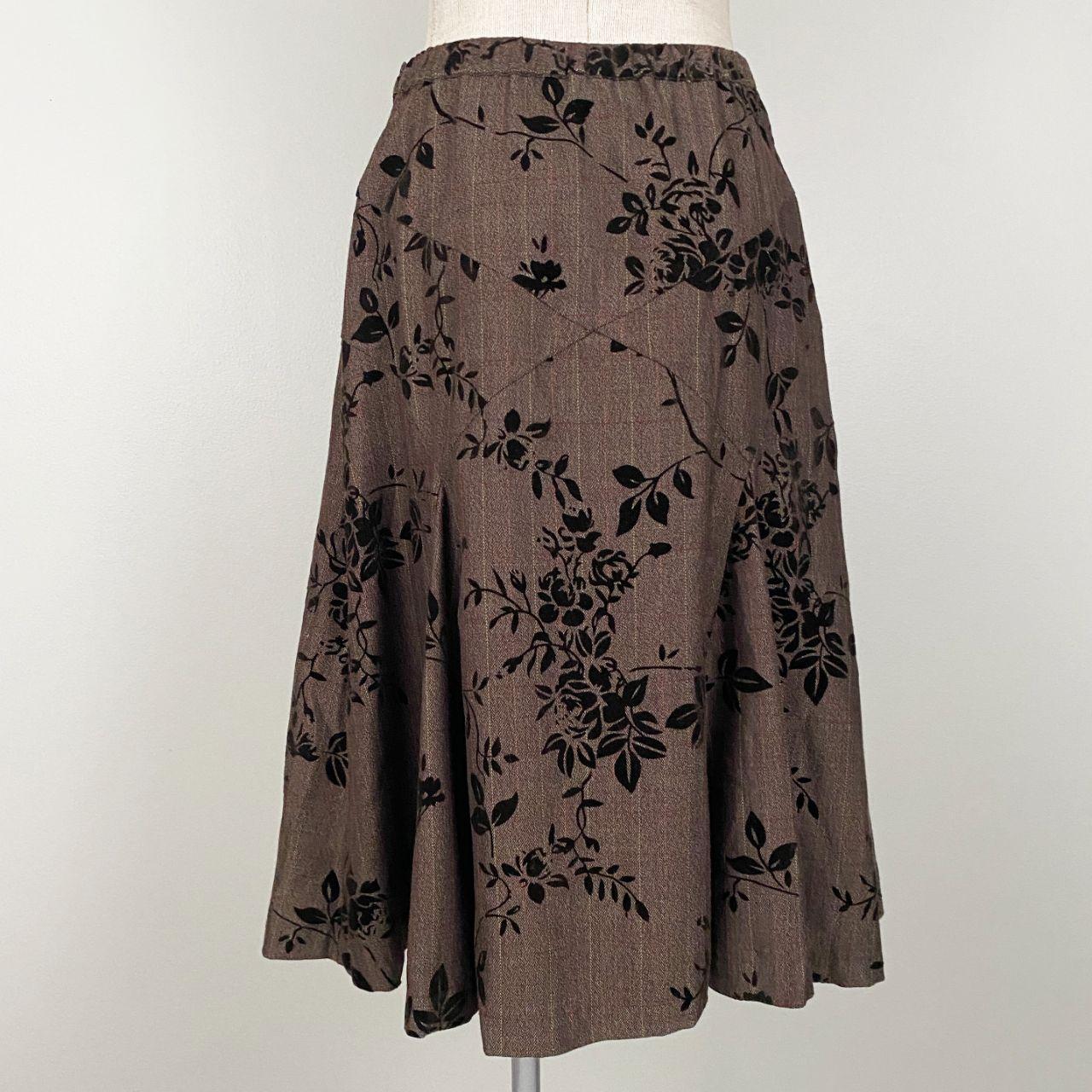 Flocked Velvet Floral Midi Skirt (S)