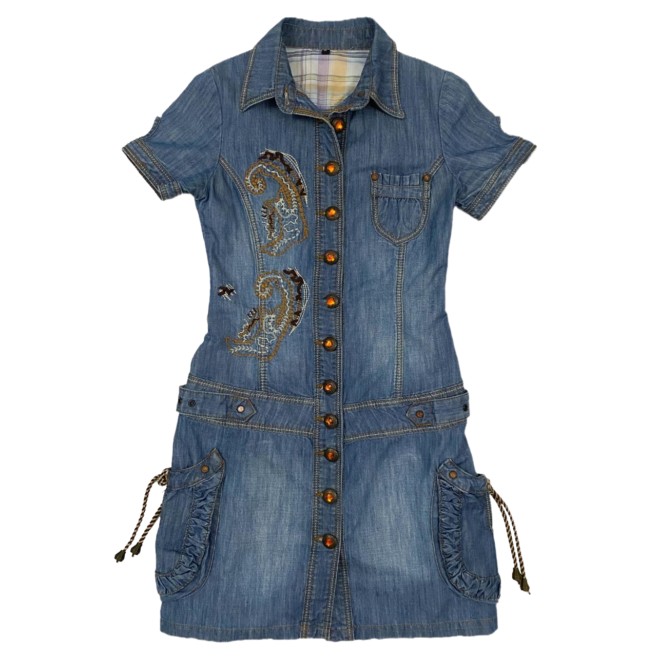 Embroidered Denim Mini Dress (S) Holy Thrift Embroidered Denim Mini Dress (S) Holy Thrift