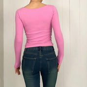 2000s Moda International Pink Lace Long Sleeve Top (S)