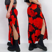 90's Rose Print Maxi Skirt - Small