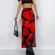 90's Rose Print Maxi Skirt - Small