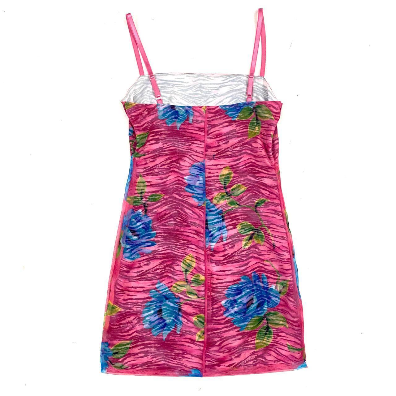 Y2K Zebra Floral Mesh Mini Dress (S)