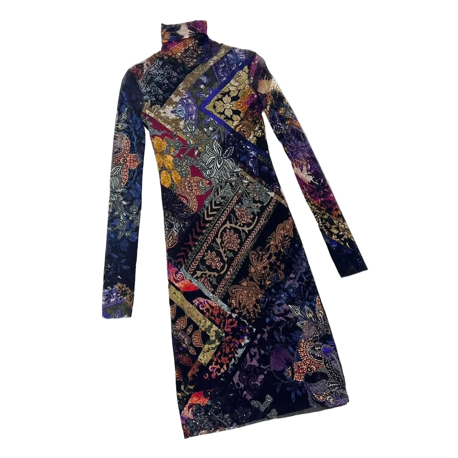Fuzzi Vintage Patterned Mesh Dress (XS/S)