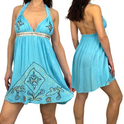 Ocean Blue Embellished & Embroidered Halter (One Size)