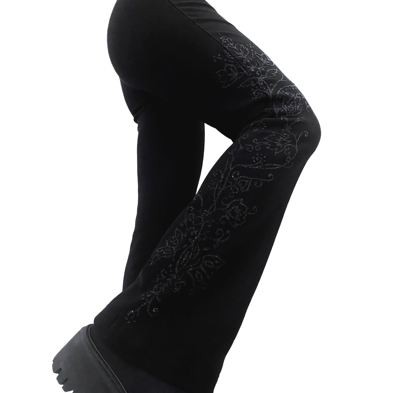 Black Embellished Mid-Rise Stretch Pants (XS)