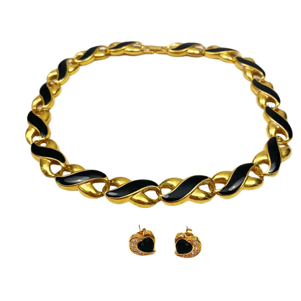 Vintage Avon Black & Gold Necklace / Earring Set