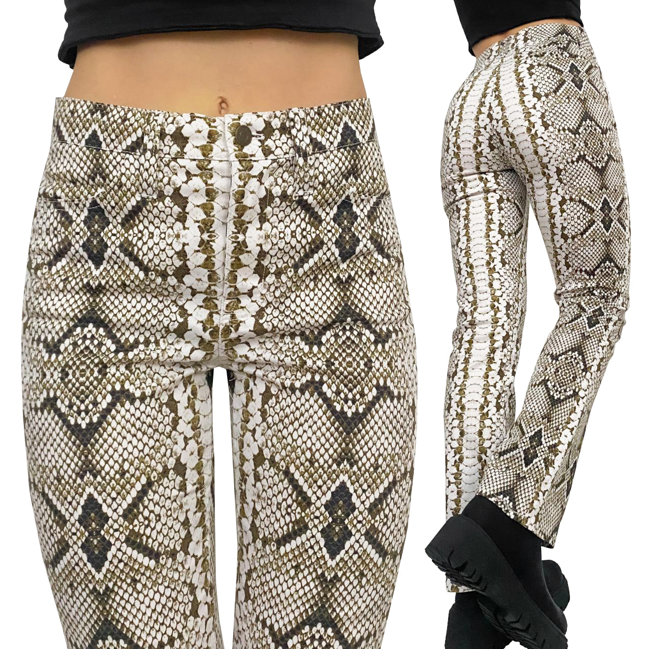 Mid-Rise Green Reptile Pants (S)
